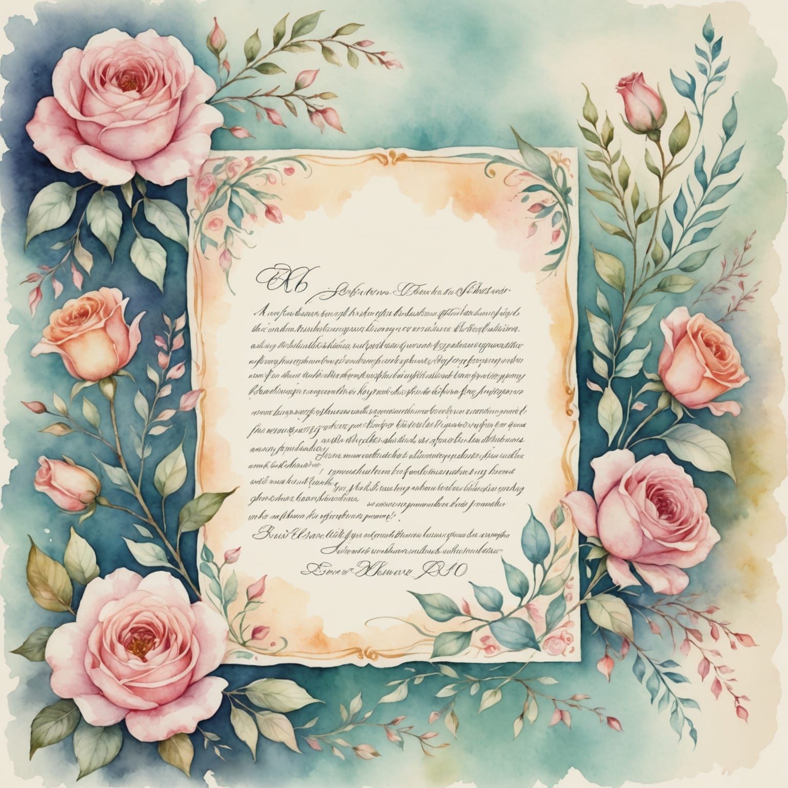 Elegant Watercolor Love Letter with Ornate Calligraphy