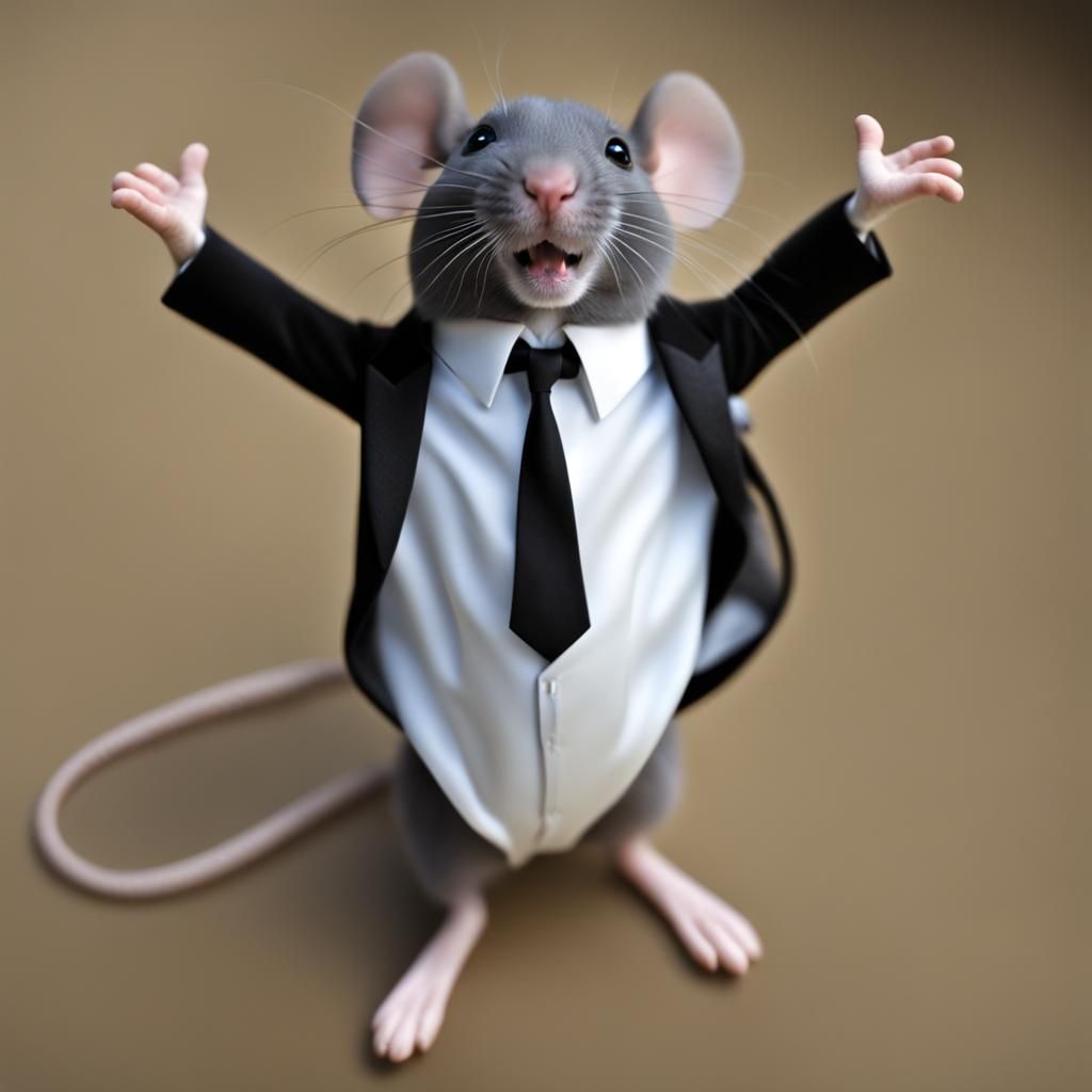 Mouse in Tuxedo Raising Arms