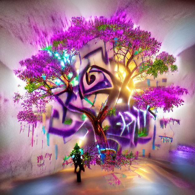 Iridescent Tree of Life in Neon Graffiti Style