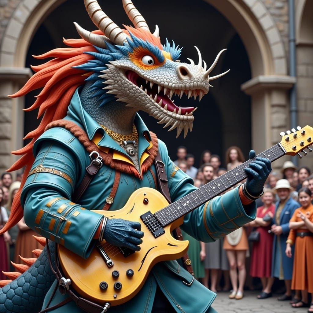 Rock Star Dragon Concert in Hyperreal Style