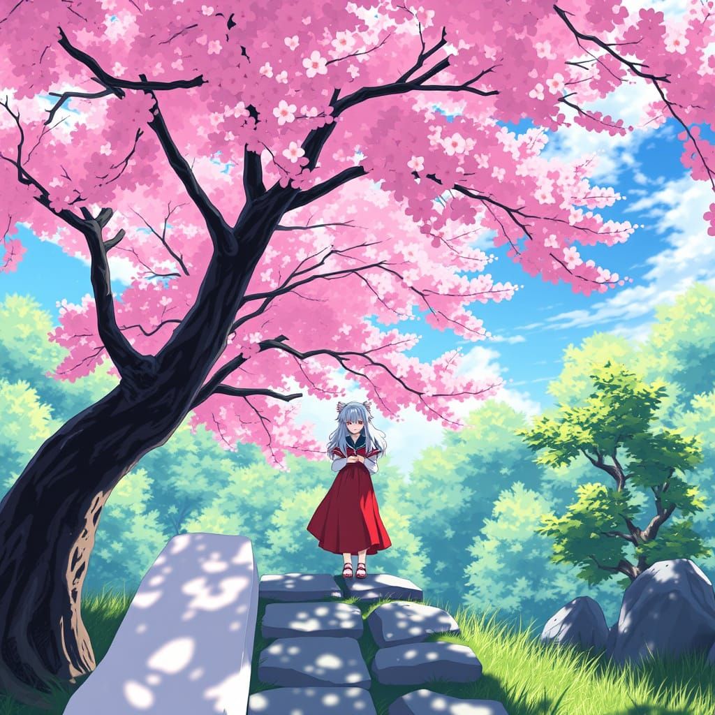 Vibrant Cherry Blossom Scene from Inuyasha Anime