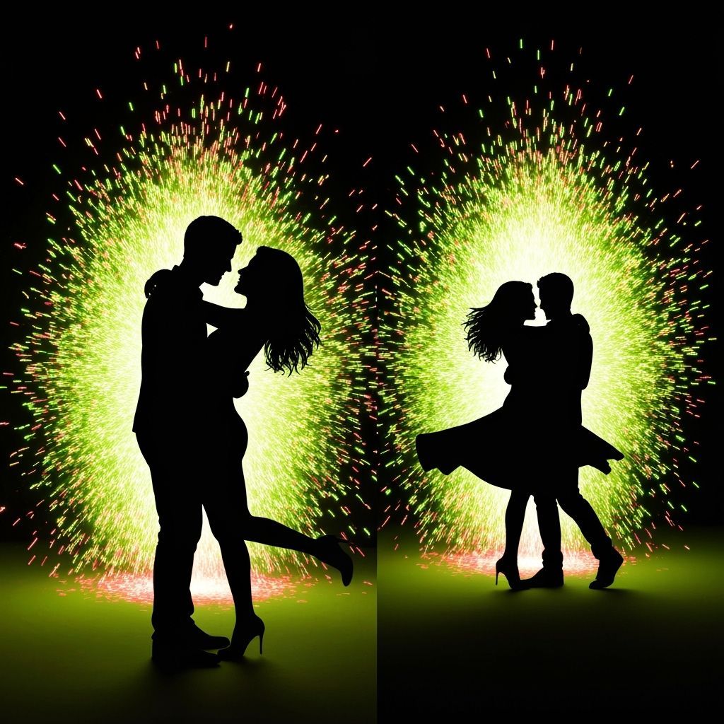 Couple Embracing Amidst Fiery Sparks