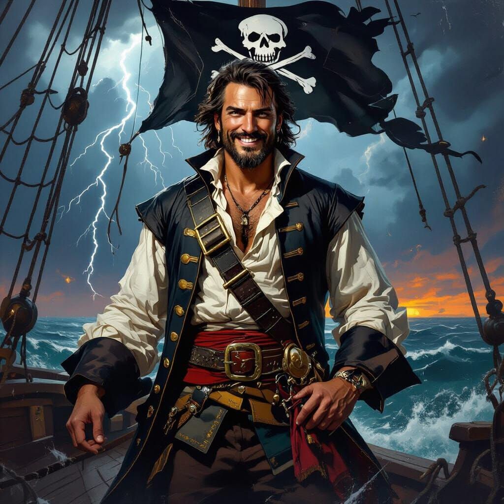 Pirate Captain in Storm, Dramatic Lighting
