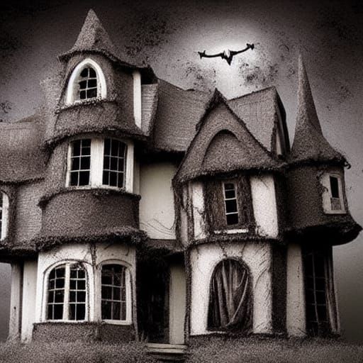 Ominous Haunted House with Creepy Dolls: Gothic Art
