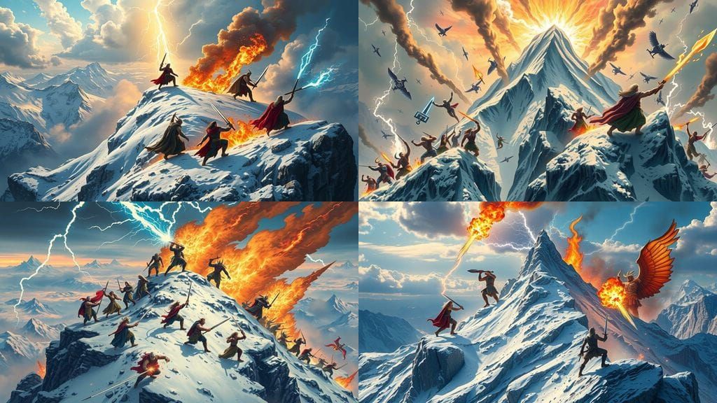 Epic Gods' Clash on Mount Olympus in Cyberpunk Style