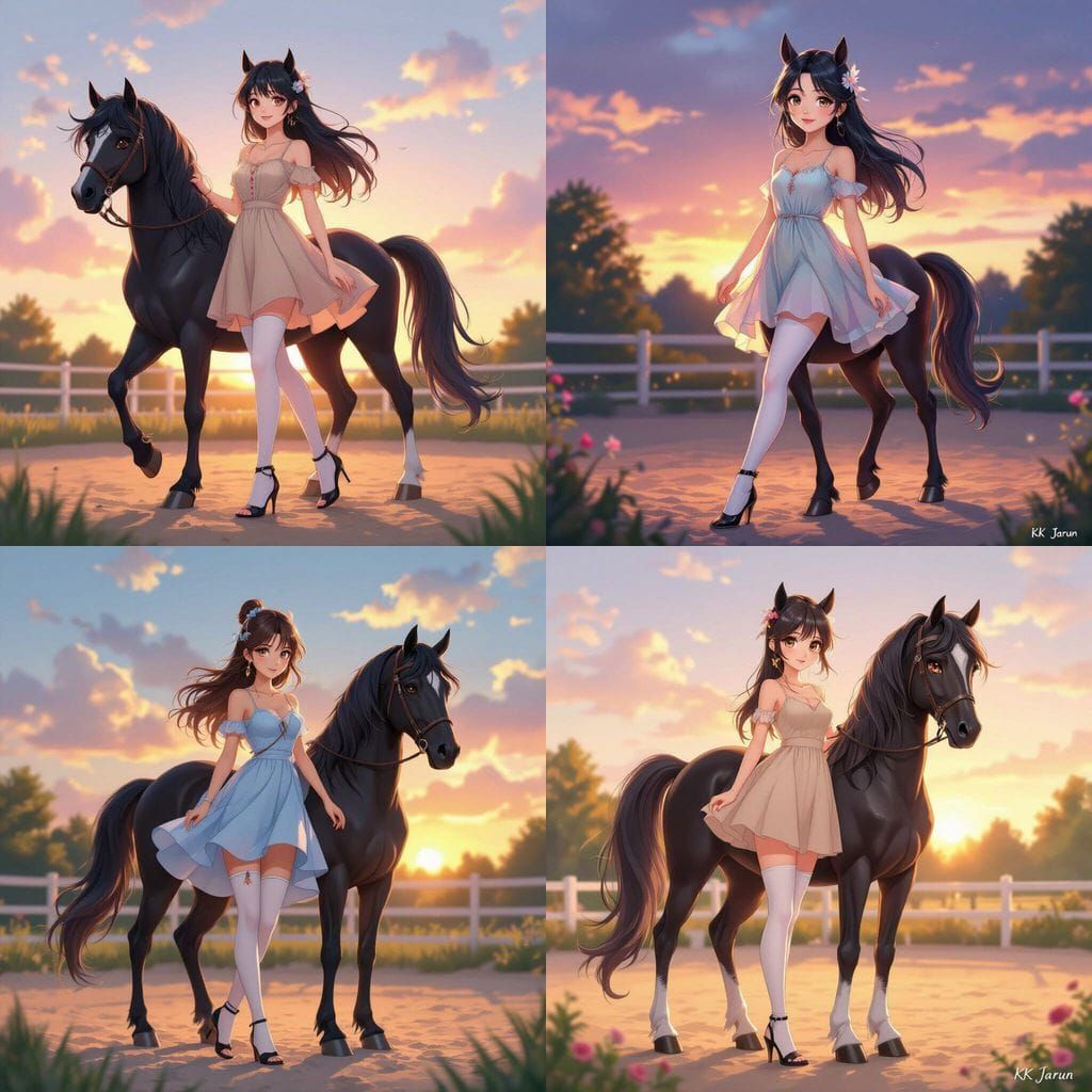 Anime Centaur Girl Lucija At Sunset Riding Arena