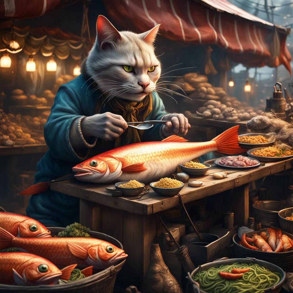 Greedy Cat Feast: Detailed Matte Painting