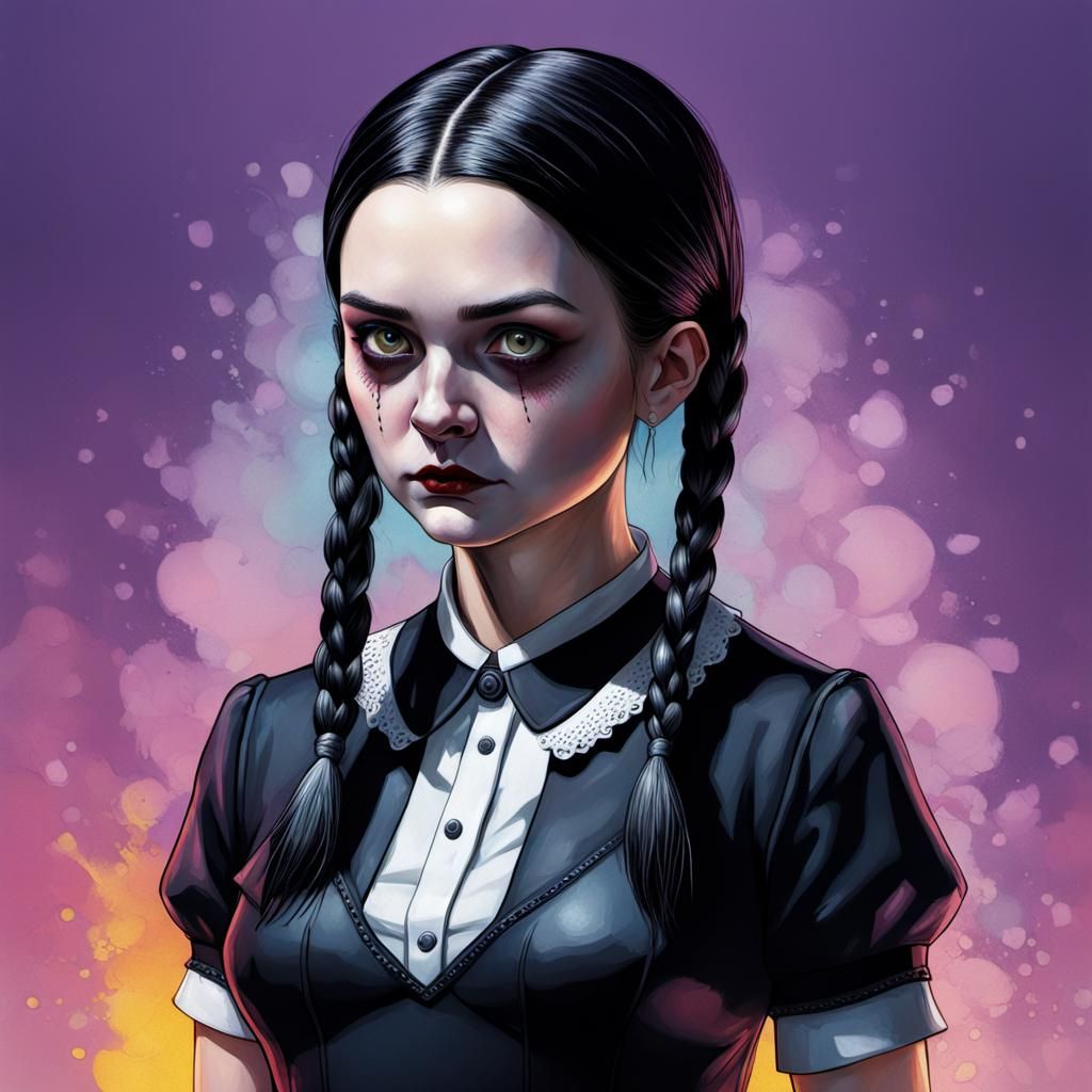 Hyperrealistic Wednesday Addams Full Body Splash Art