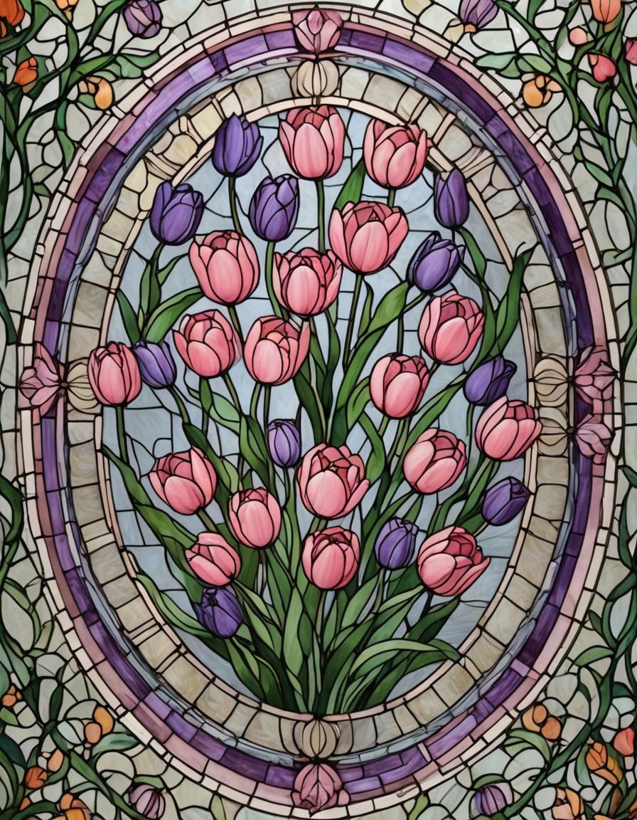 Stained Glass Flowers: Tulips and Lilacs