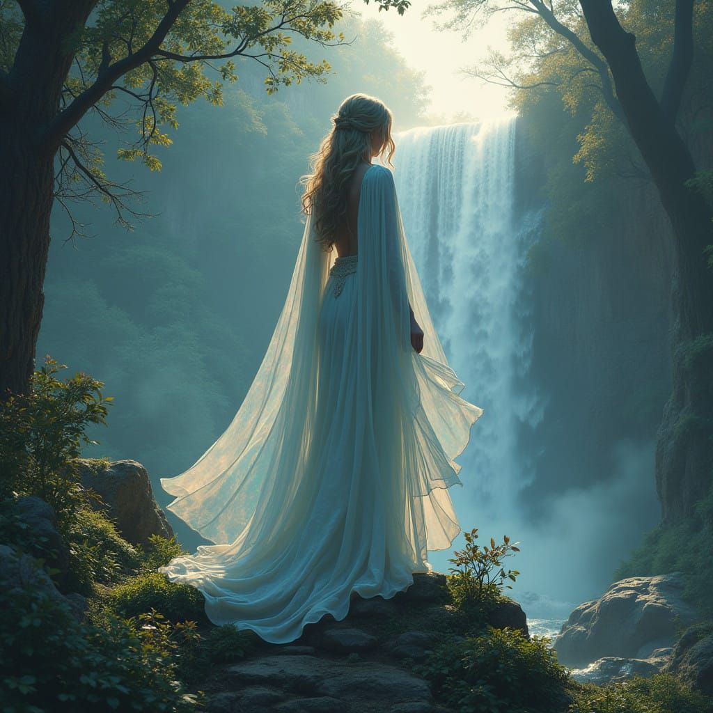 Ethereal Goddess Amidst Ancient Ruins in Vibrant, Dreamlike...