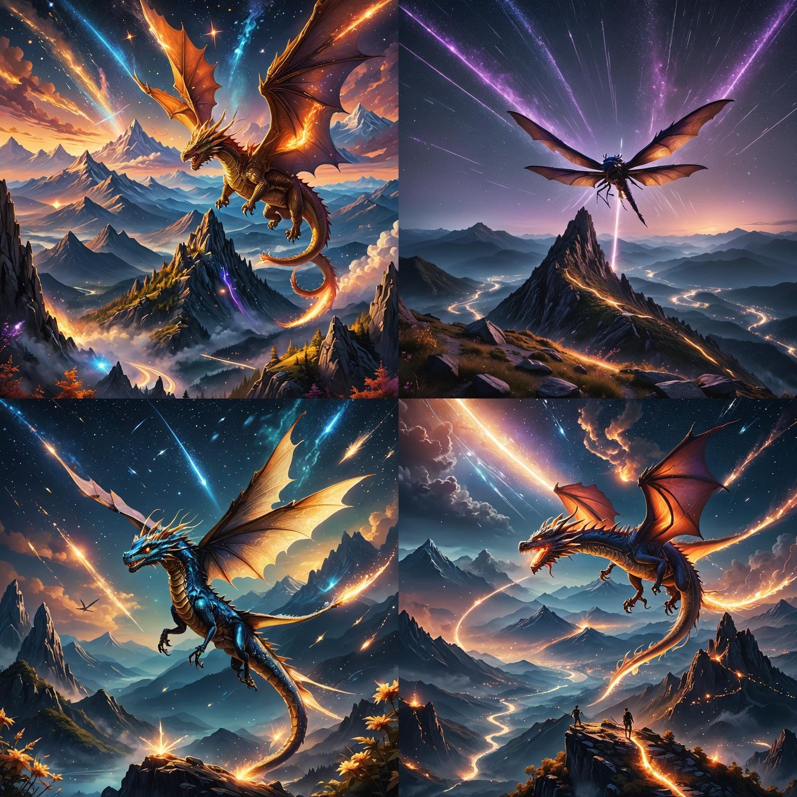 Magical Dragon Flying Over Glowing Mountain