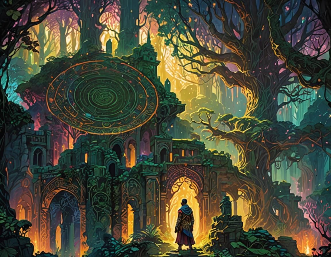 Mystical Forest Concept Art in Emerald and Sapphire