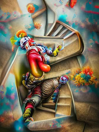 Clown Falling Meme in Colourful Storybook Style