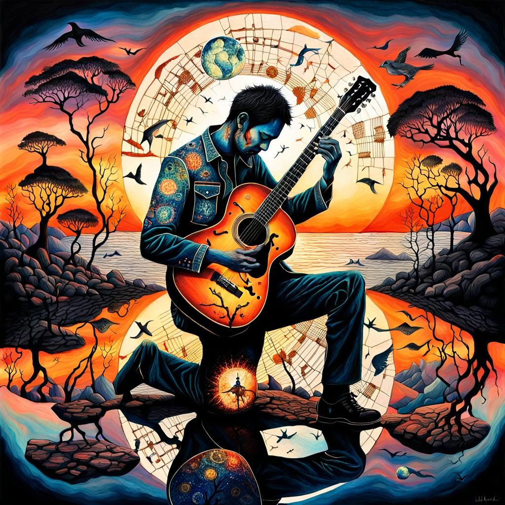 Surreal Drawing: Wounded World by Sunset