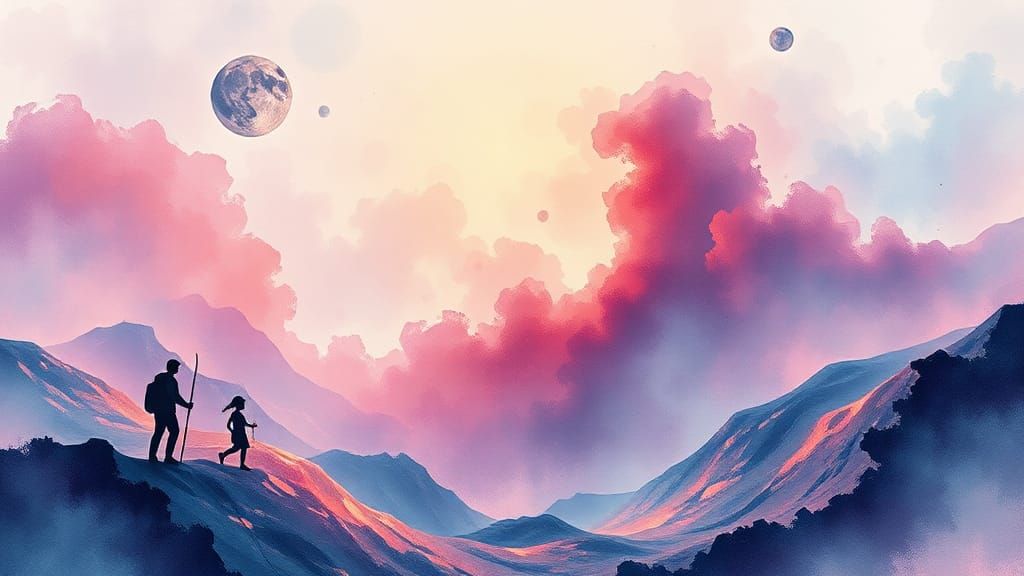 Abstract Sci-Fi Watercolour Scene with Fractal Elements