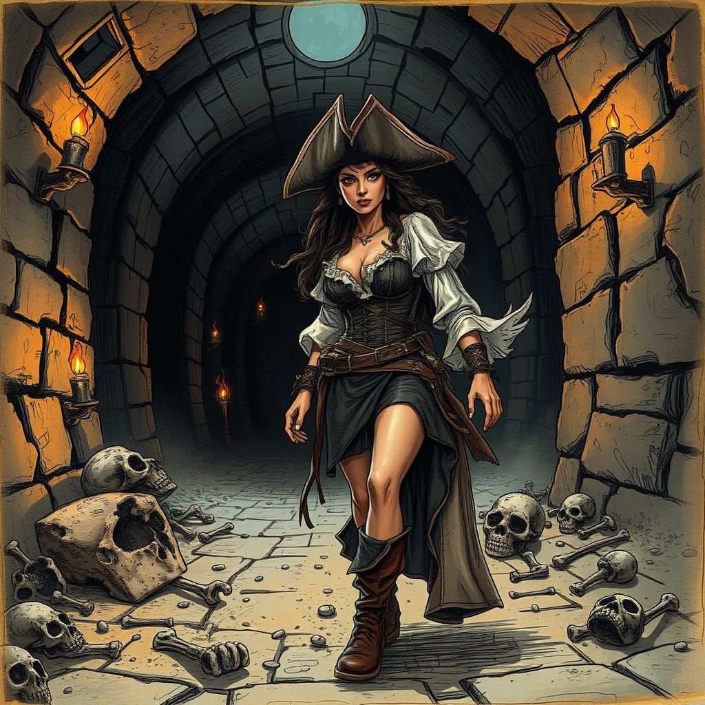 Regal Pirate Captain Discovers Forgotten Treasures in Dark D...