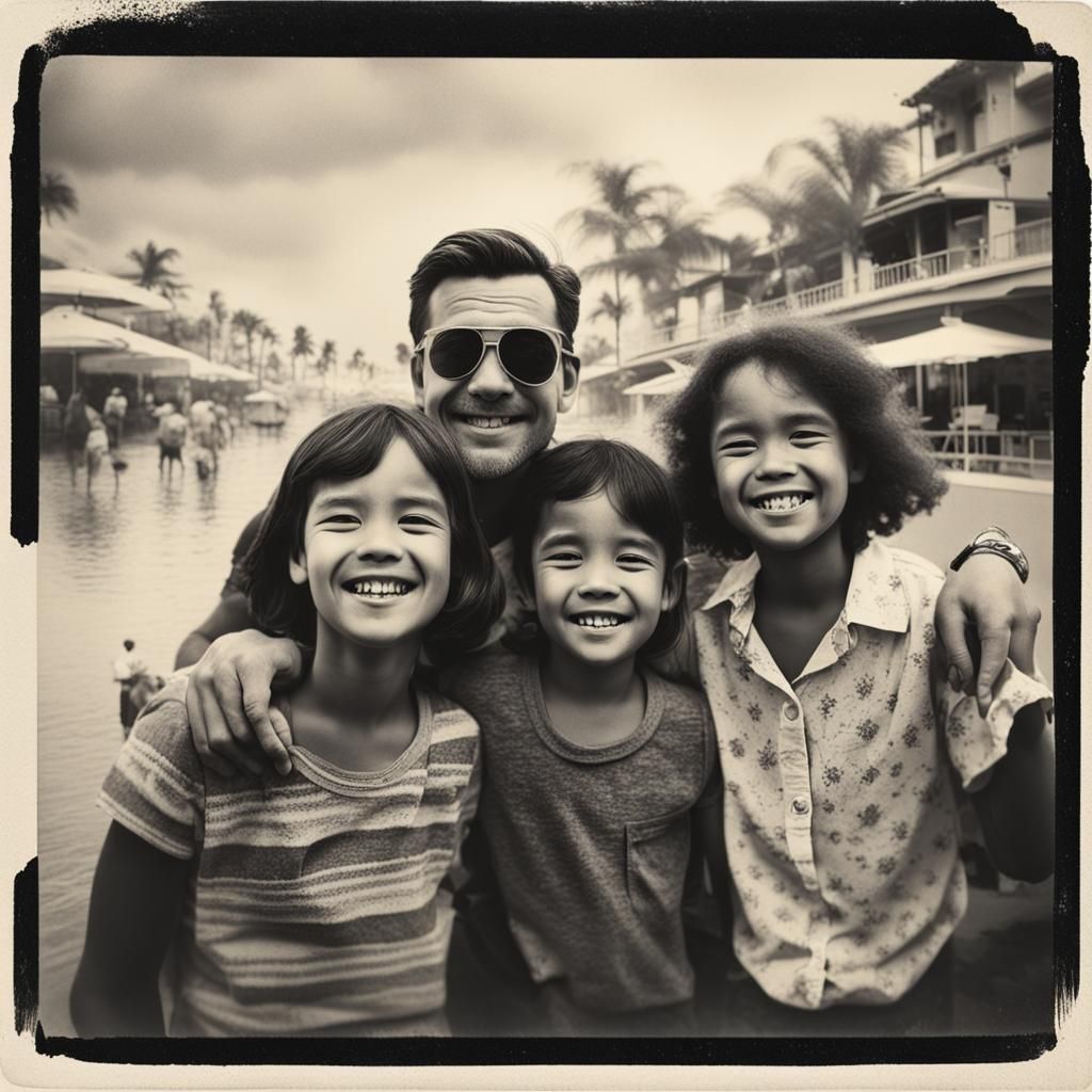 Vintage Family Vacation Snapshot in Polaroid Style