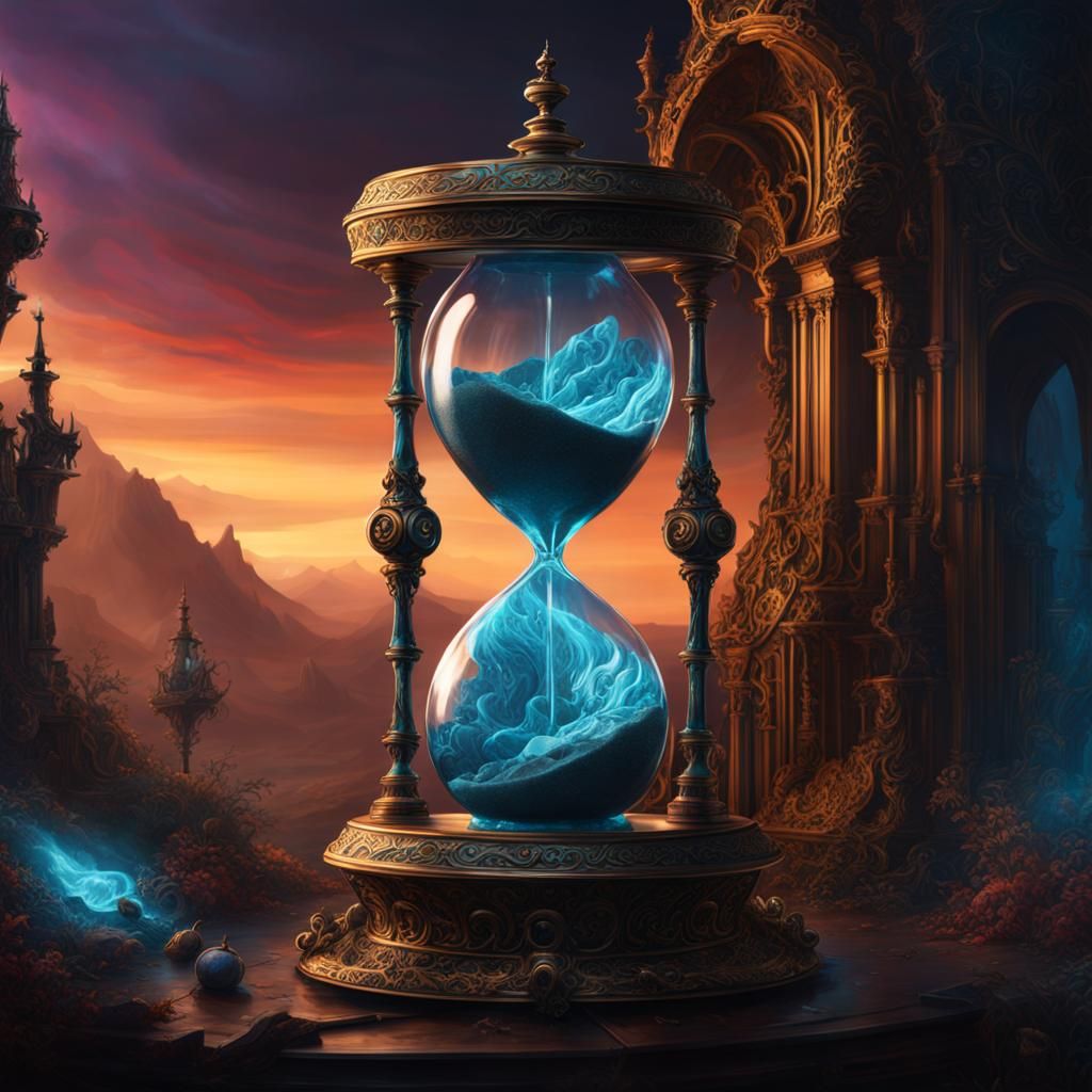 Skeletal Hourglass: Detailed Matte Painting in Deep Color