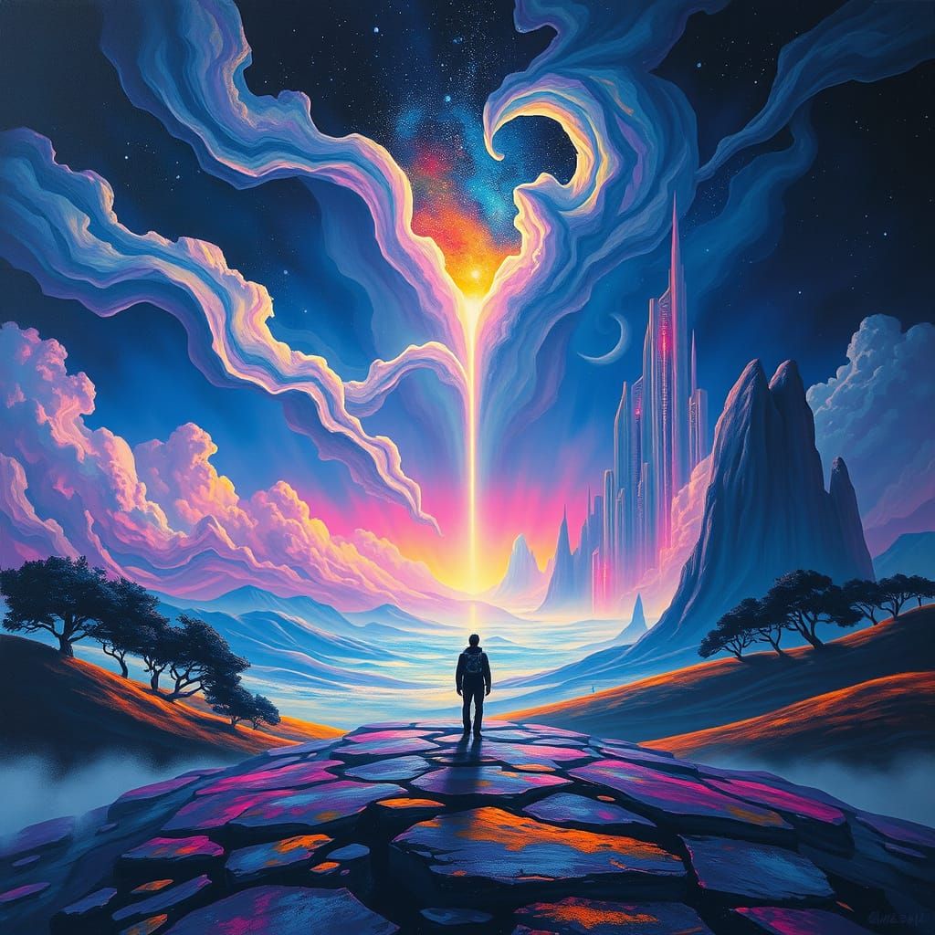 Surreal Cyberpunk Dreamscape at Dusk