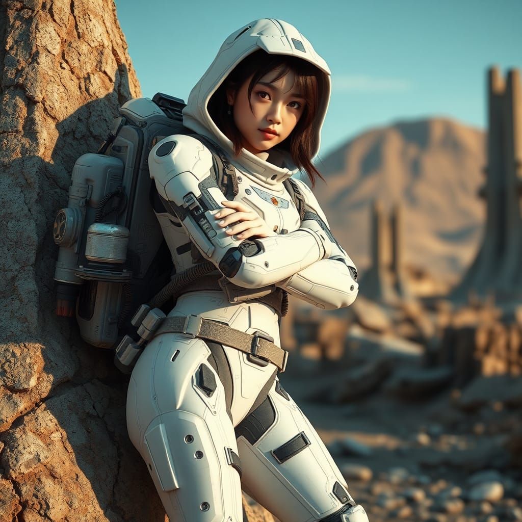 Cybernetic Ranger in Sci-Fi Wasteland: Photorealistic Render...