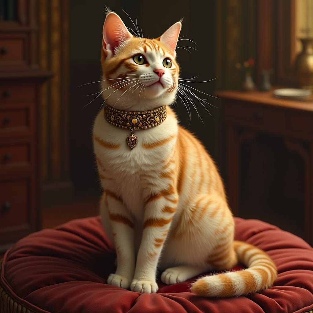 Regal Cat in Elegant Velvet Scene