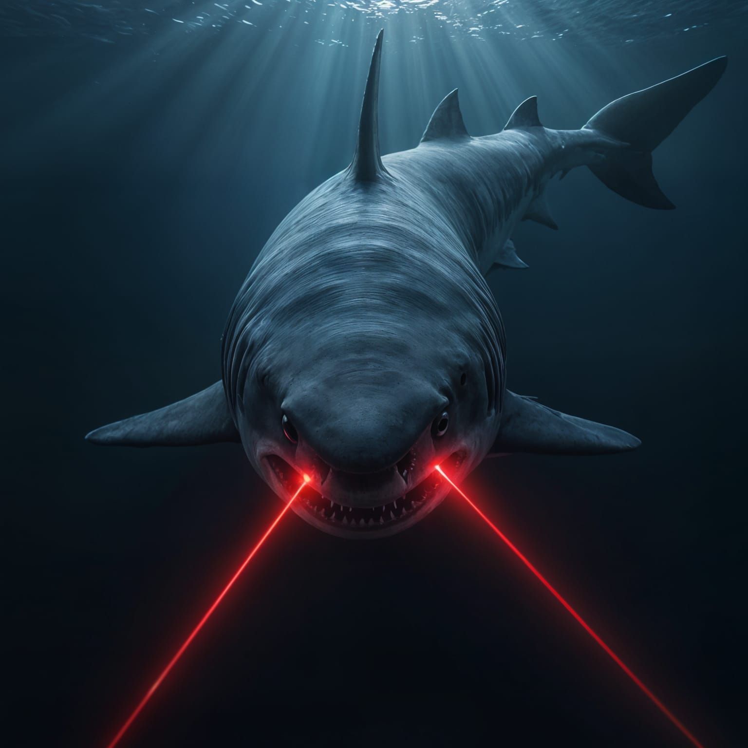 Mysterious Shark Illuminated by Blazing Red Laser Beams