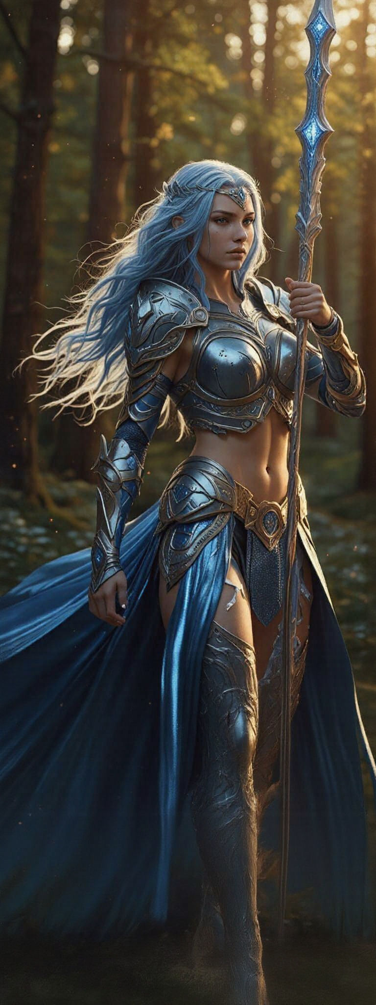 Female Warrior with Crystalline Armor in Digital Art