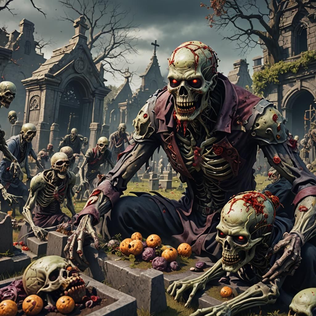 Zombies Graveyard Feast: Detailed Matte Painting