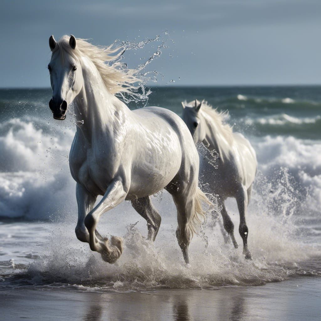 White Water Horses Crashing as Waves
