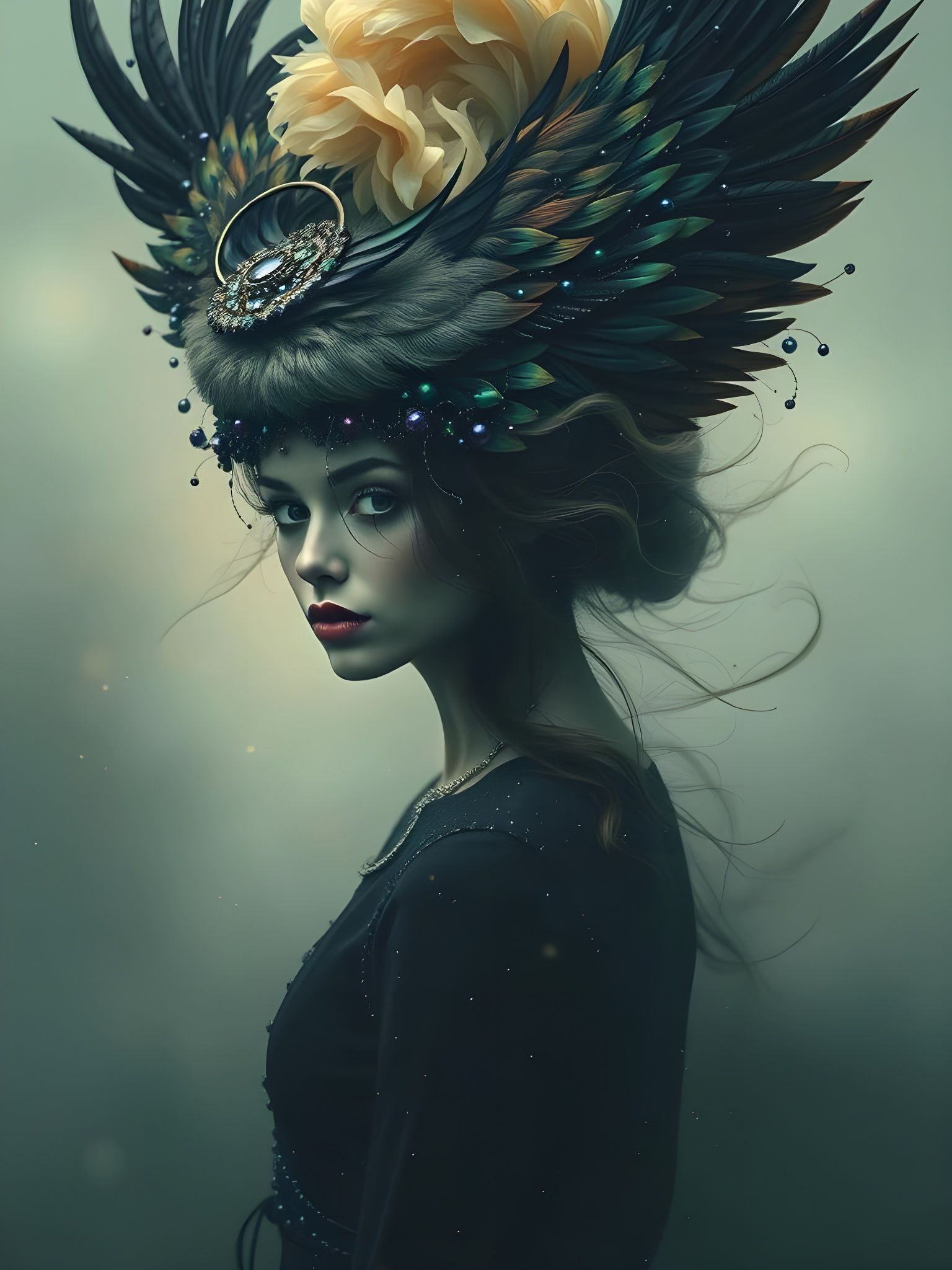 Elaborate Fascinator Portrait Evokes Fantasy and Elegance