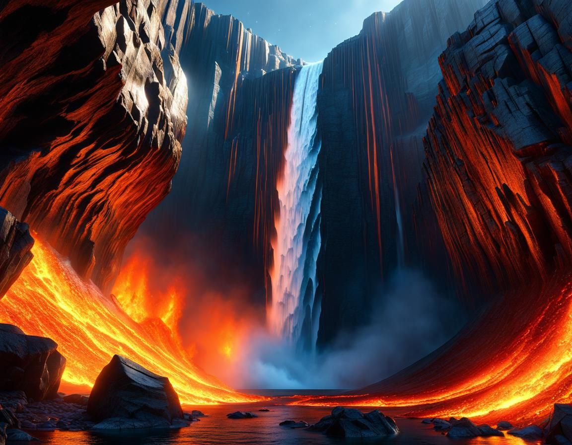 Spectacular Fire and Ice Waterfall on Alien Planet