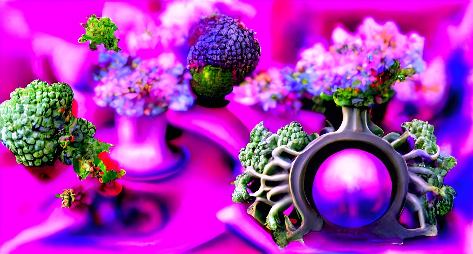 Surreal 3D Garden with Mandelbulb Flowers