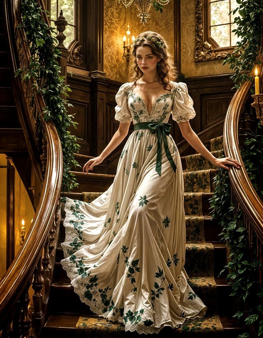 Scarlett O'Hara in a 19th-century Southern mansion..