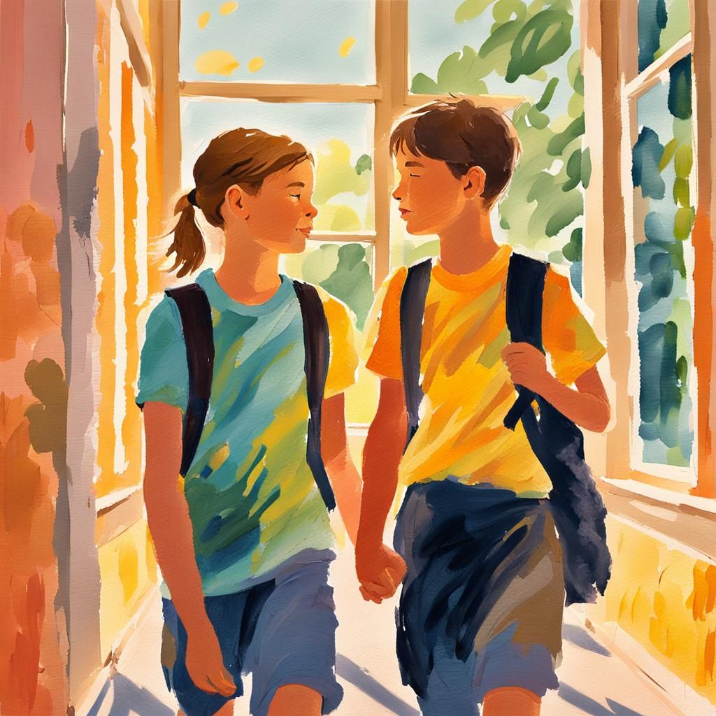 Youthful Impressionist Painting of Students in Love