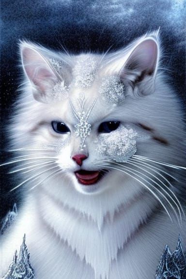 Ice Cat Goddess Portrait in Hyperrealism Style