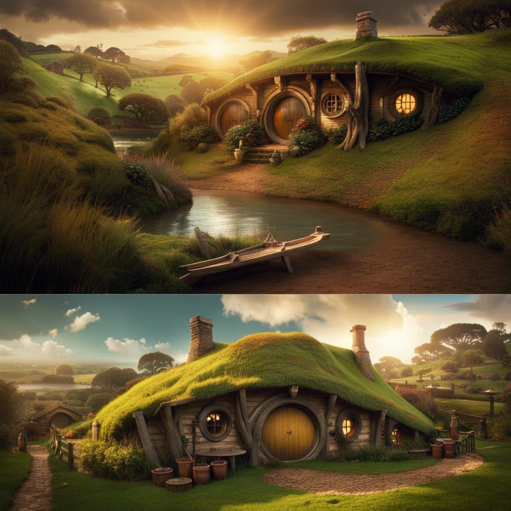 Hobbiton Village in Digital Matte Painting Style