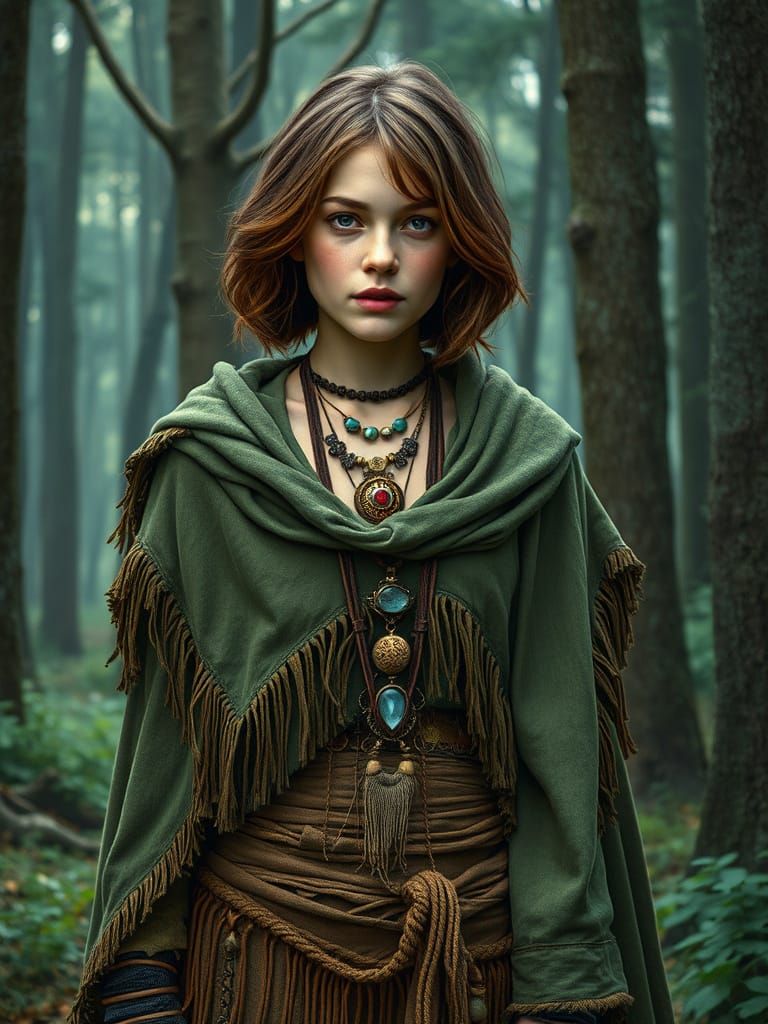 Mystical Forest Druid with Earthy Tones