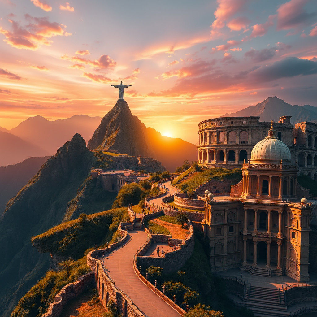Seven Wonders United in Hyperrealistic Composite