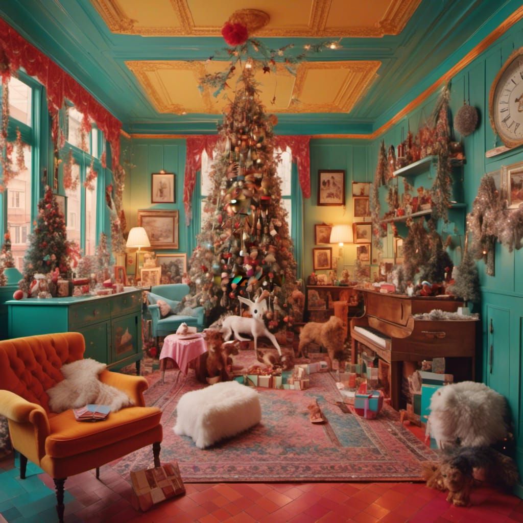 Magical Christmas Interior in Wes Anderson Style