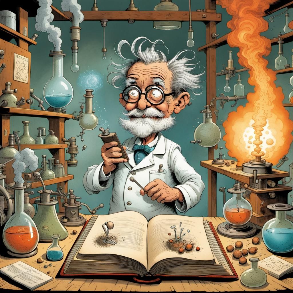Funny Professor's Explosive Lab Illustration