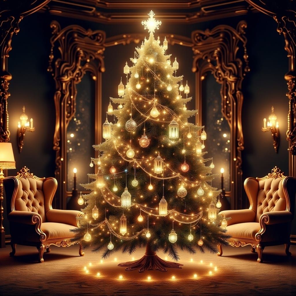 Majestic Christmas Tree with Antique Ornaments