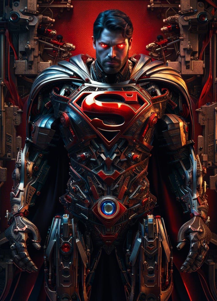Superman as Metallic Exoskeleton in Dramatic Digital Art