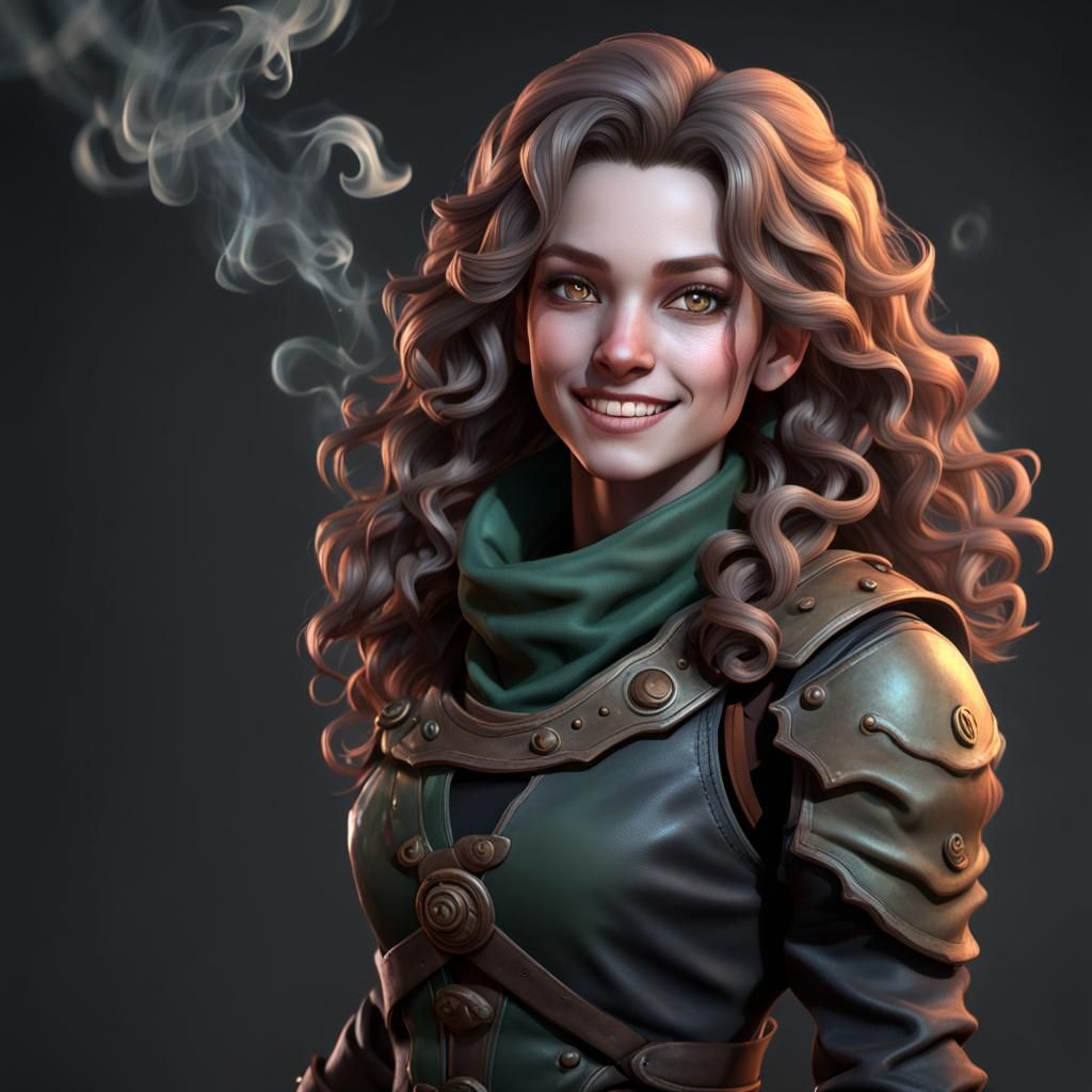 Fantasy Rogue Character with Colorful Smoke Background