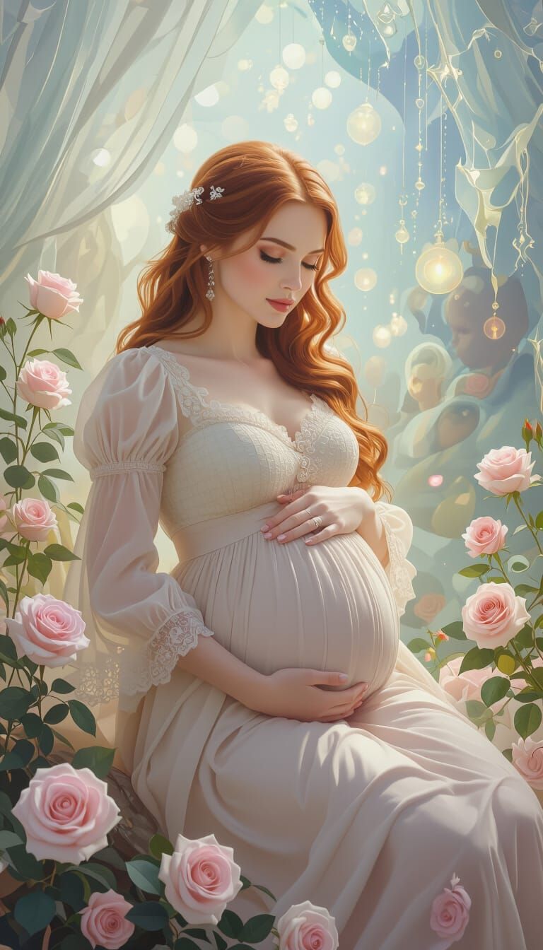 Pregnant Ginny Weasley Surrounded by Roses