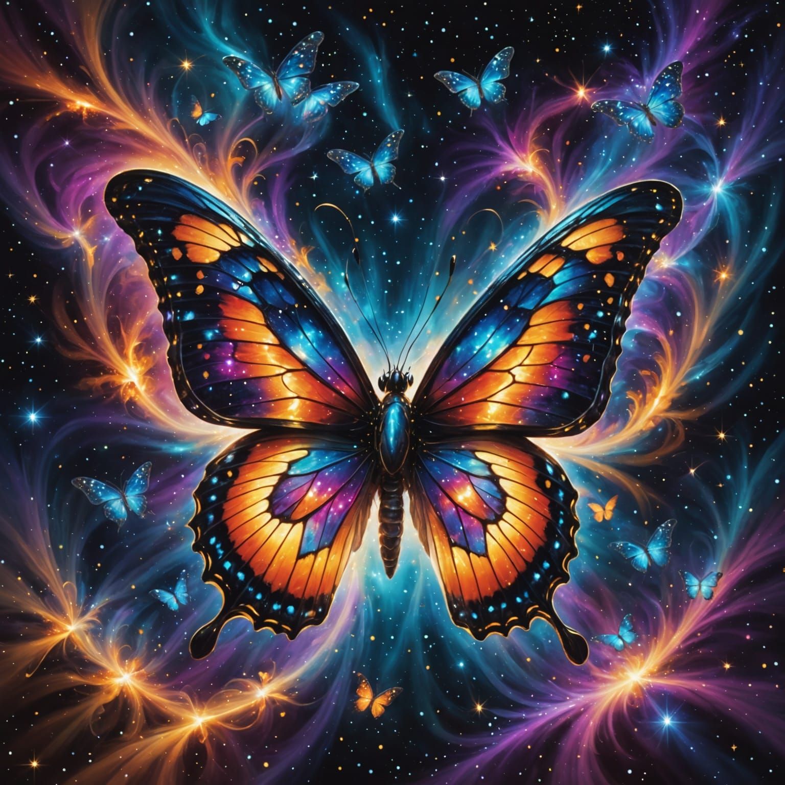 Ethereal Butterfly with Galaxy Wings in Cosmic Nebula