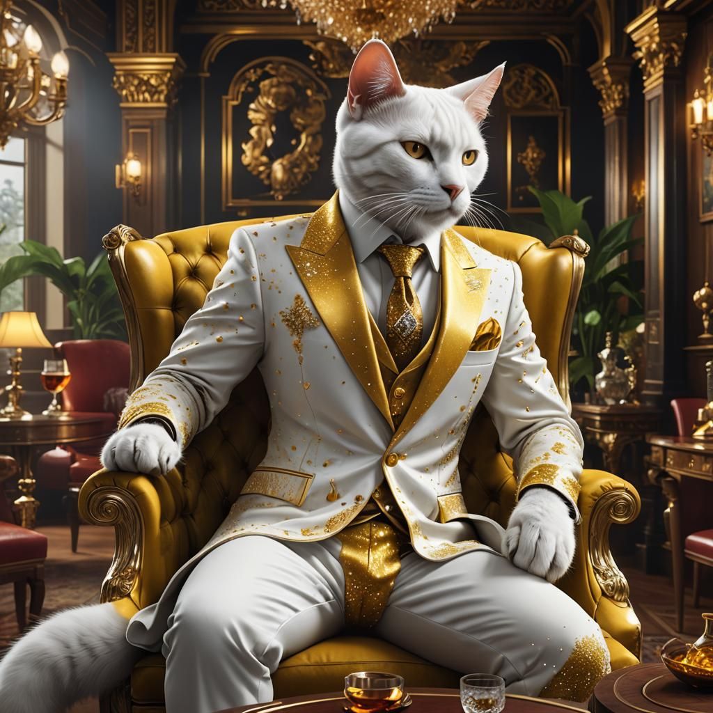 Mobster Cat Lounging in Opulent Mansion