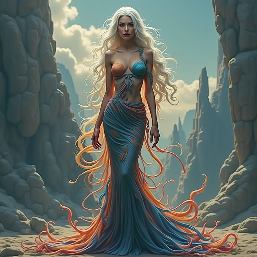 Regal Woman in Vibrant, Swirling Colors