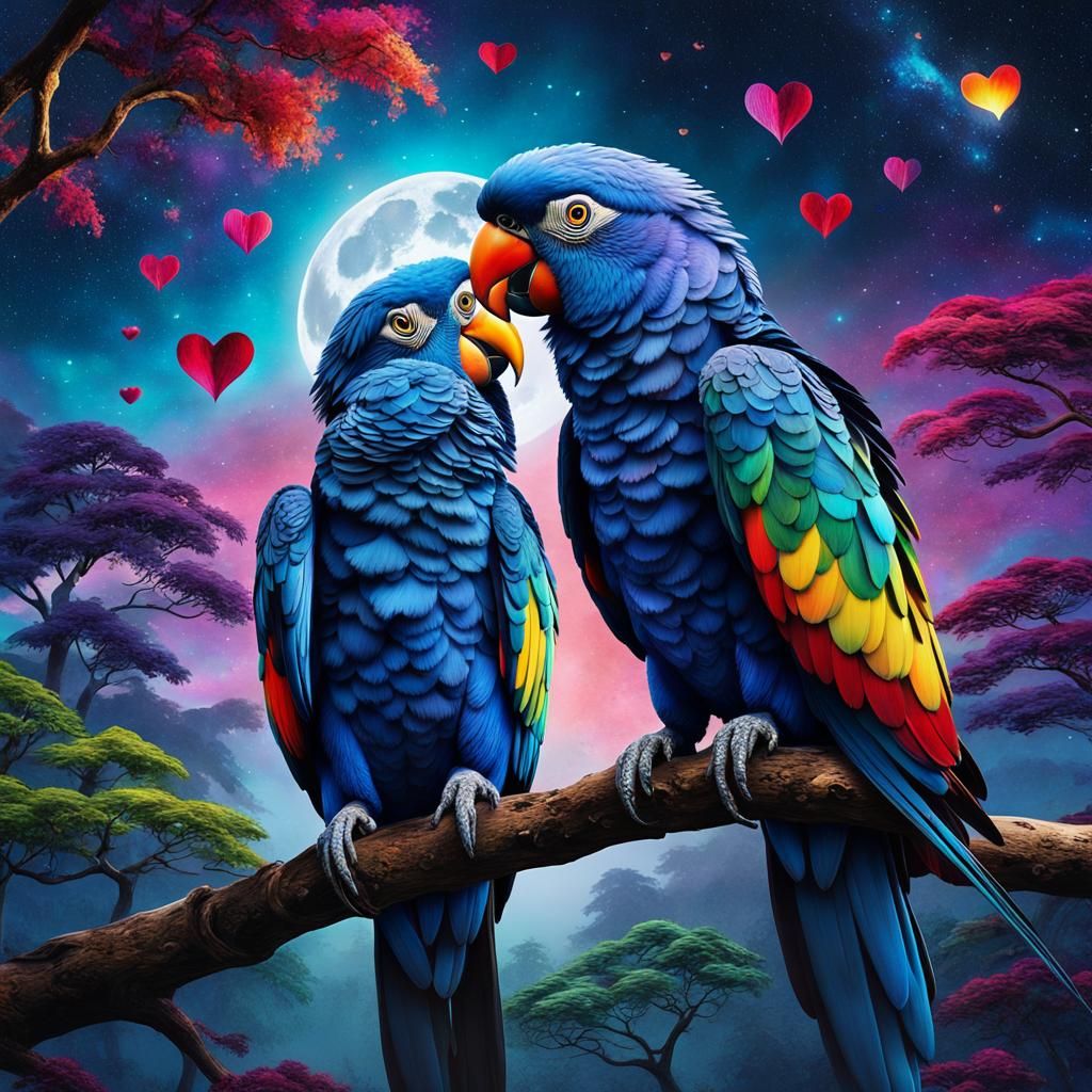 Psychedelic Parrots in Love: Digital Art Masterpiece