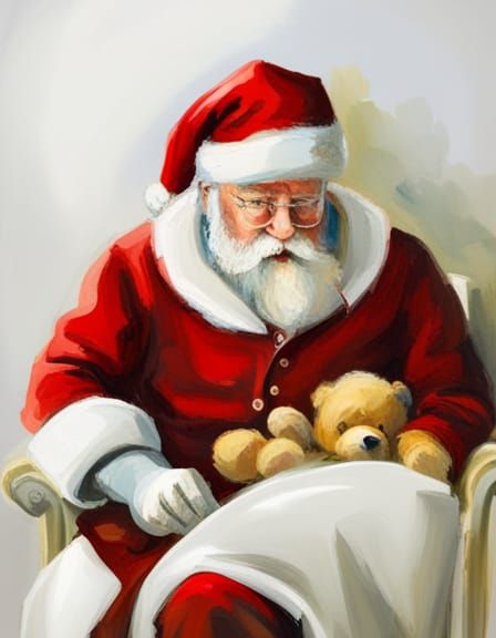 Santa and Teddy Bear in Impressionistic Style