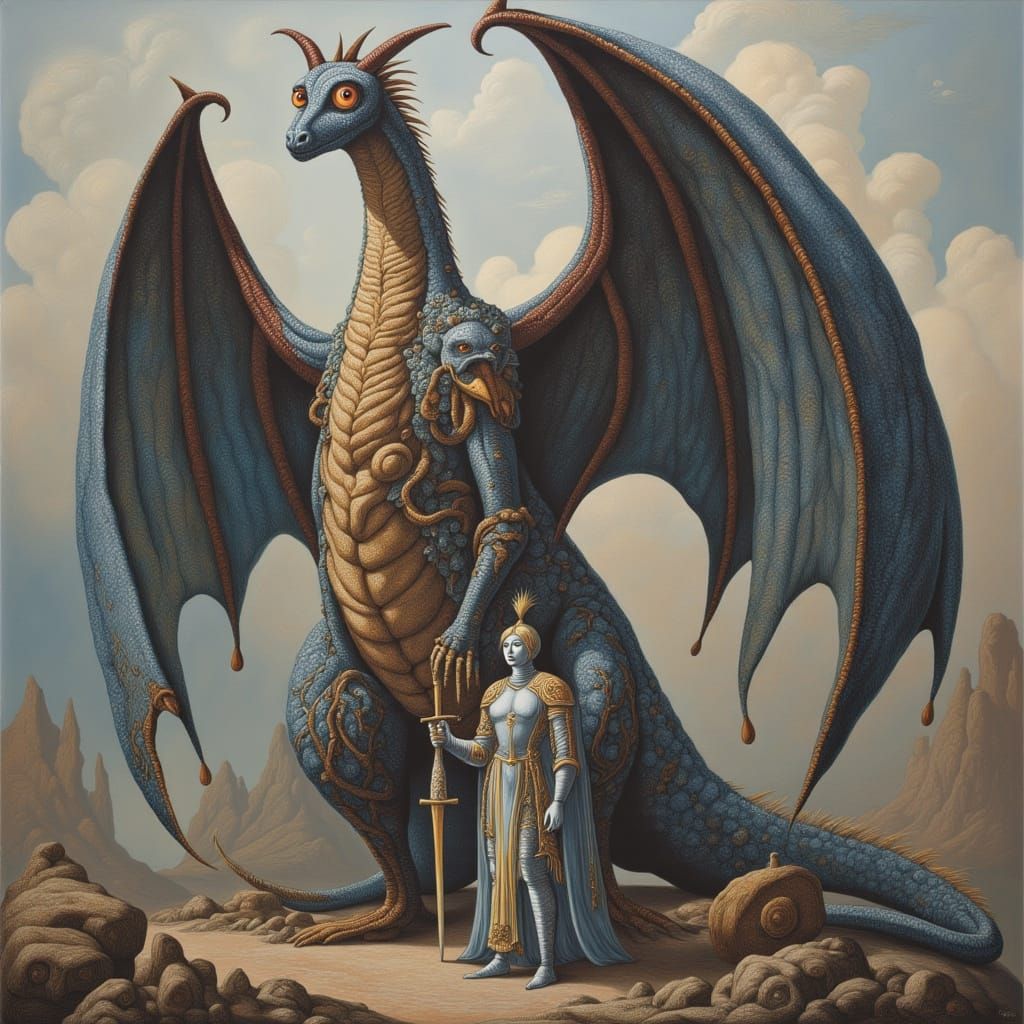 Dragon and Knight in Surrealist Style